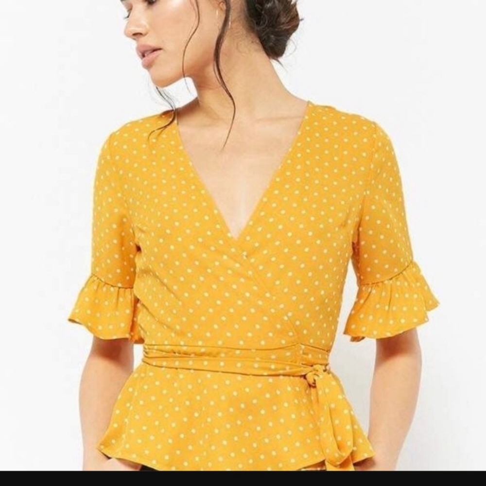 Forever 21 Yellow Wrap Top